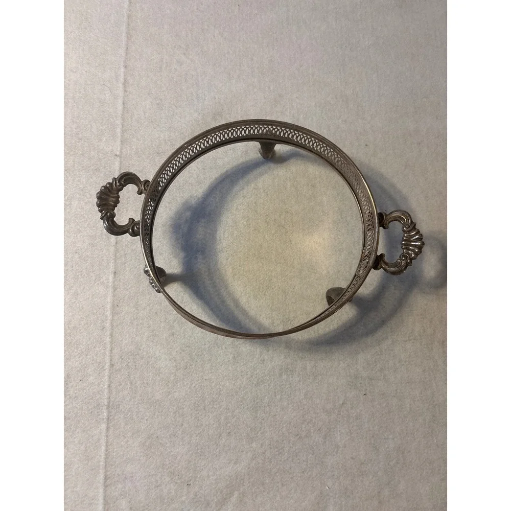 Ornate‎ Silverplate Footed Trivet with Handles Openwork Lattice Design